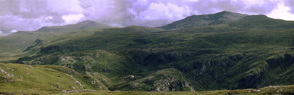 The head of Gleann Dubh with tops of Meallan a' Chuail and Beinn Leoid