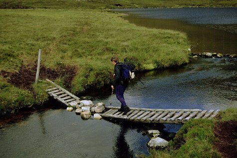 Crossing the outfall from Loch Fleodach Coire