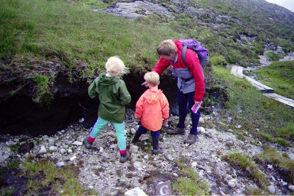 Studying the peat on the cliff