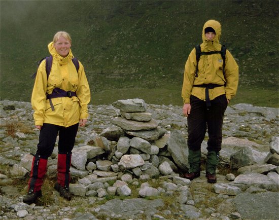 Susan and Andrew beside cairn on Meallan Diomhain