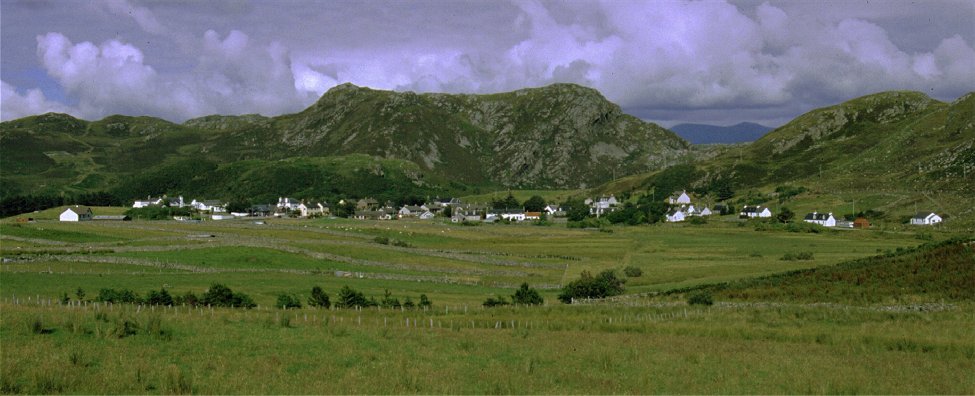 Looking over the old cultivated fields to the village