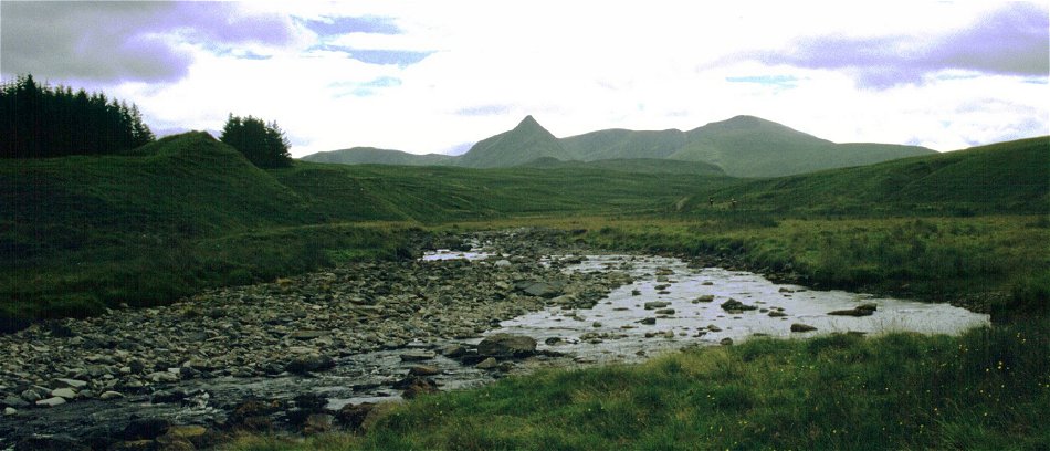 Following the track up Strath Mulzie - the peak is Creag an Duine