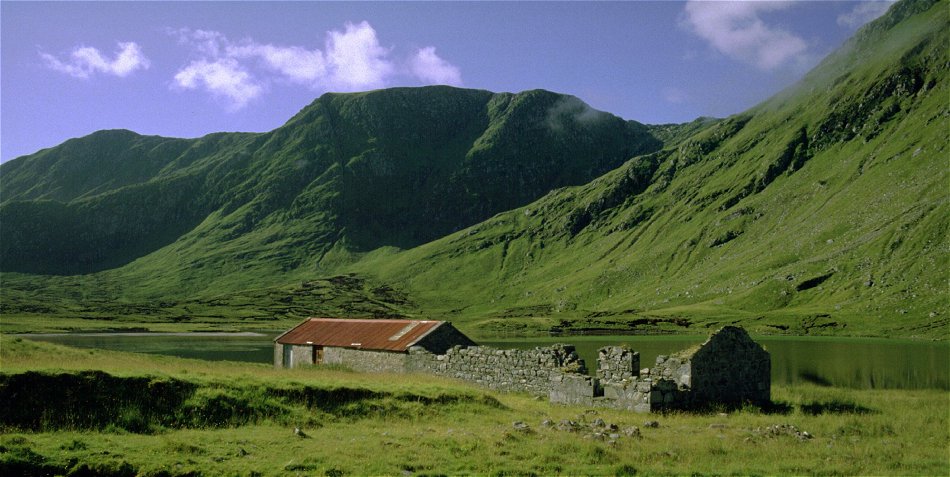 The Bothy and Loch with the southern cliffs behind