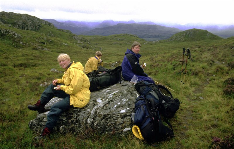 Resting on the path through Strathan Buidhe