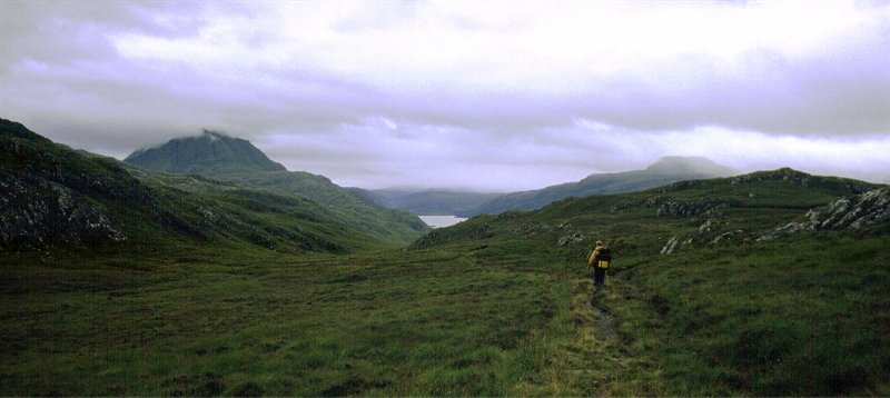The summit cone of Slioch is on the left, Loch Maree ahead