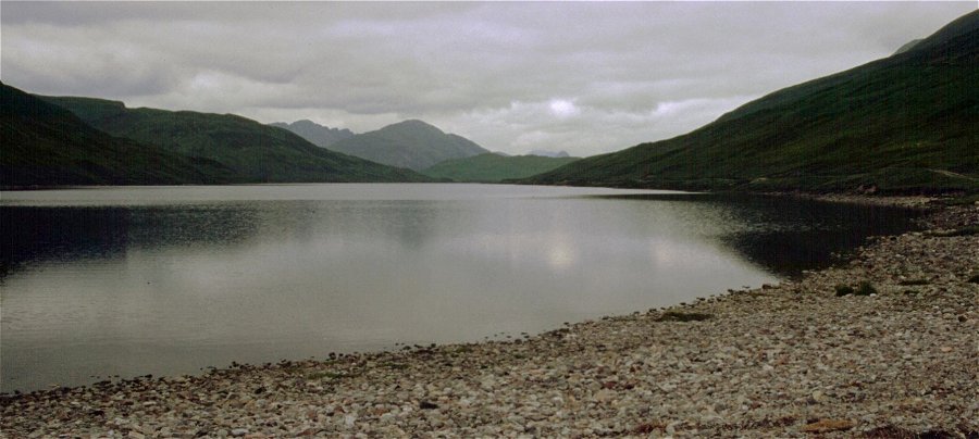 Looking back over Loch Eilde Mor to the Glen Coe Ranges