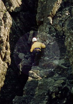 Andrew climbing the gully to the ridge